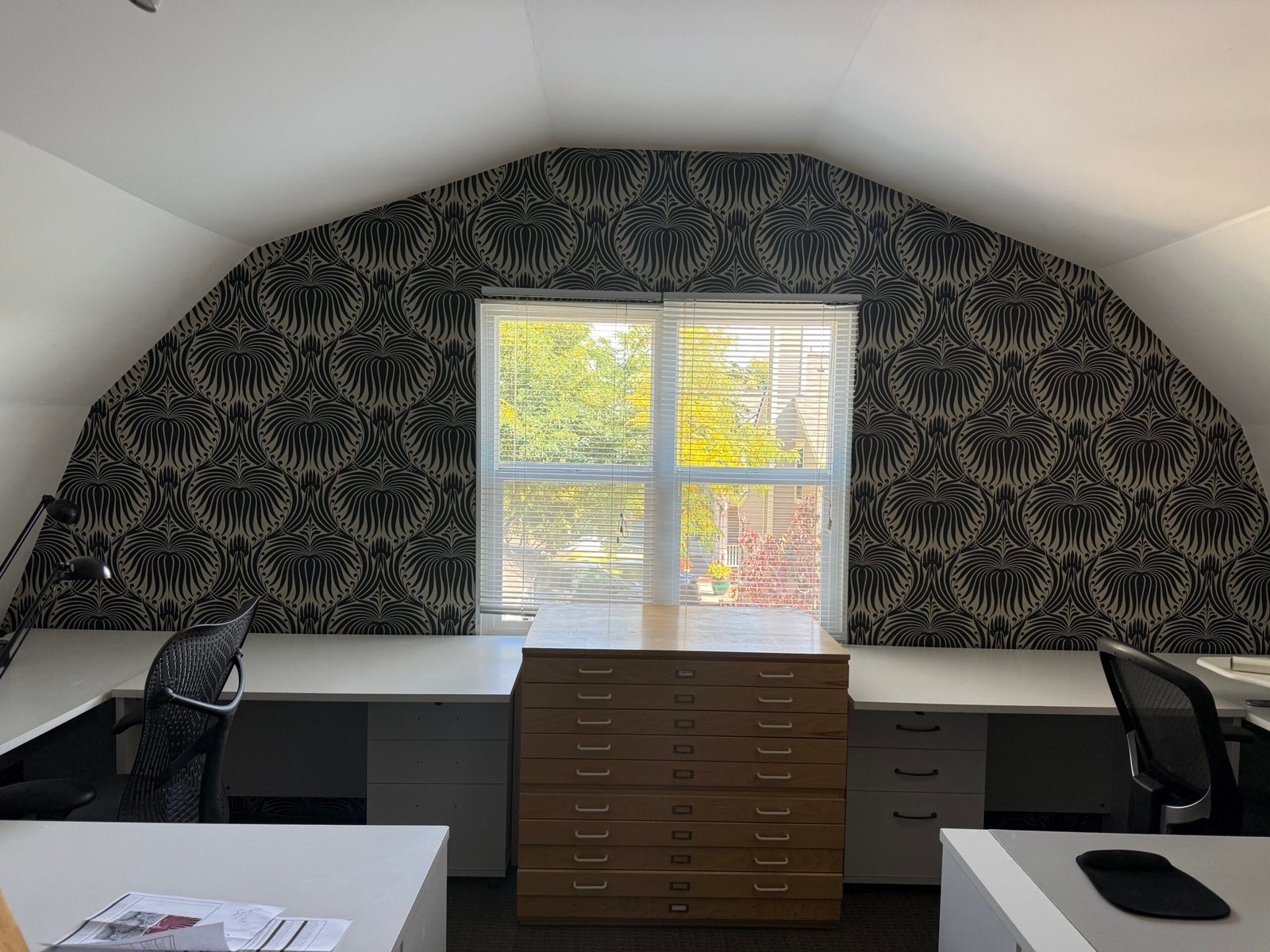 Professional commercial wallpaper installation example - luxury office interior Colorado